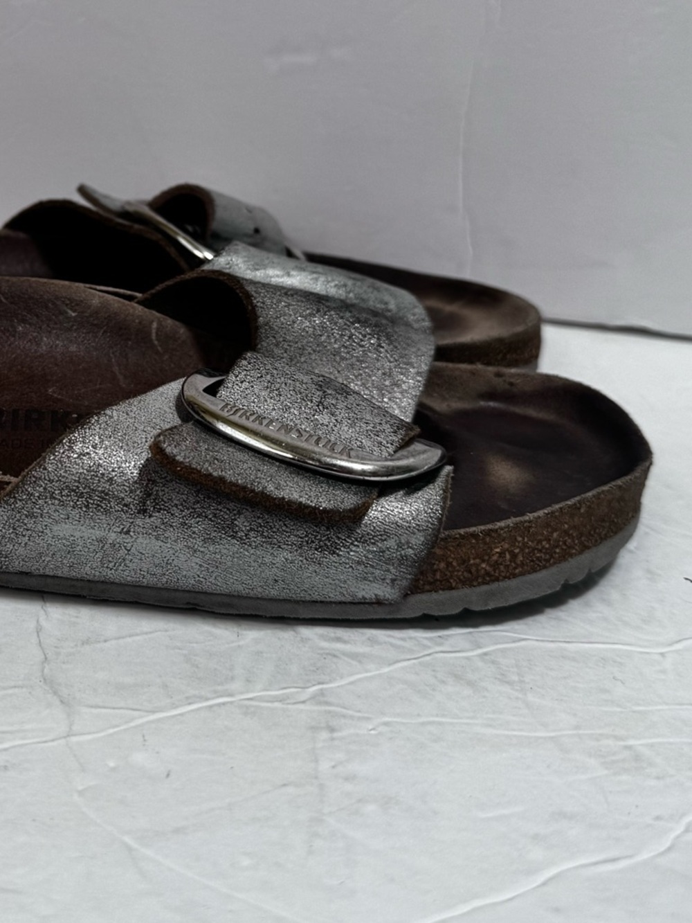 Birkenstock Madrid Big Buckle Leather Metallic Silver 9 Sandals Slides 40 Flats - Picture 16 of 16